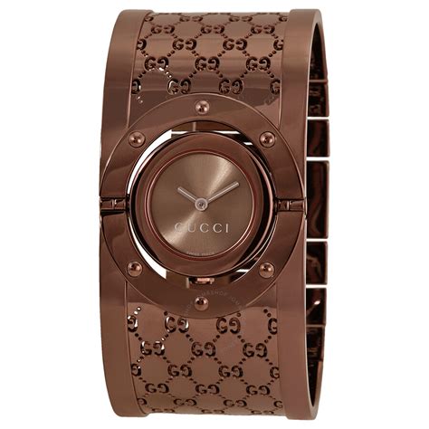 gucci ladies bangle watch with round brown face